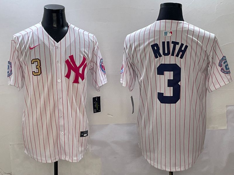 Men New York Yankees #3 Ruth White Stripe Jointly Name Nike 2025 MLB Jersey style 4
